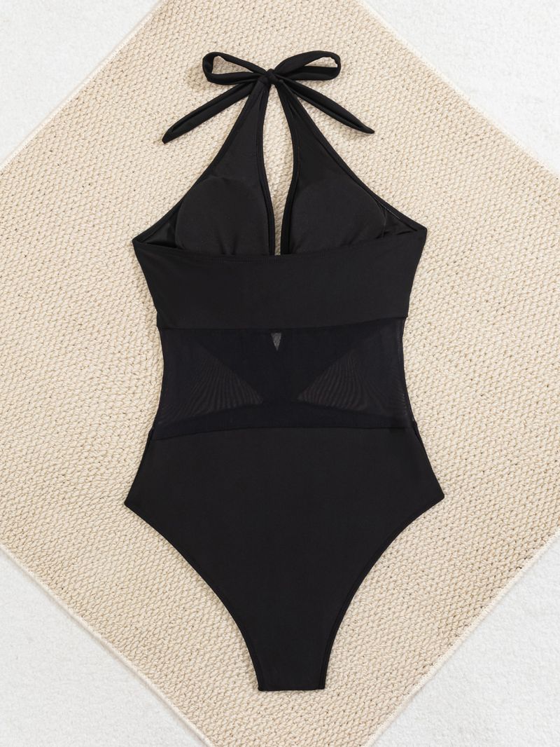 Maillot de bain une pièce sexy à col licou et maille étoiles de mer pour femme_voghion.com