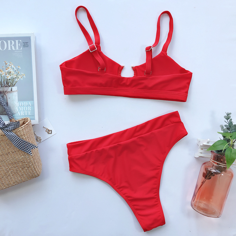 Maillot de bain femme maillot de bain fendu vert imprimé léopard bikini nouveau maillot de bain couleur unie_voghion.com
