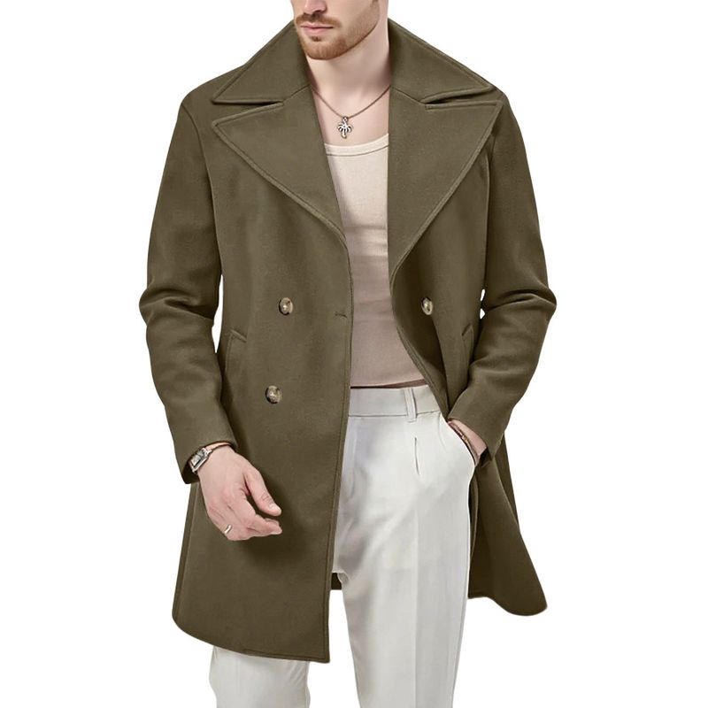 Trench classico doppiopetto da uomo - Soprabito slim fit di media lunghezza con revers a lancia, giacca a vento casual per tutte le stagioni, grigio/nero/rosso/verde militare_voghion.com