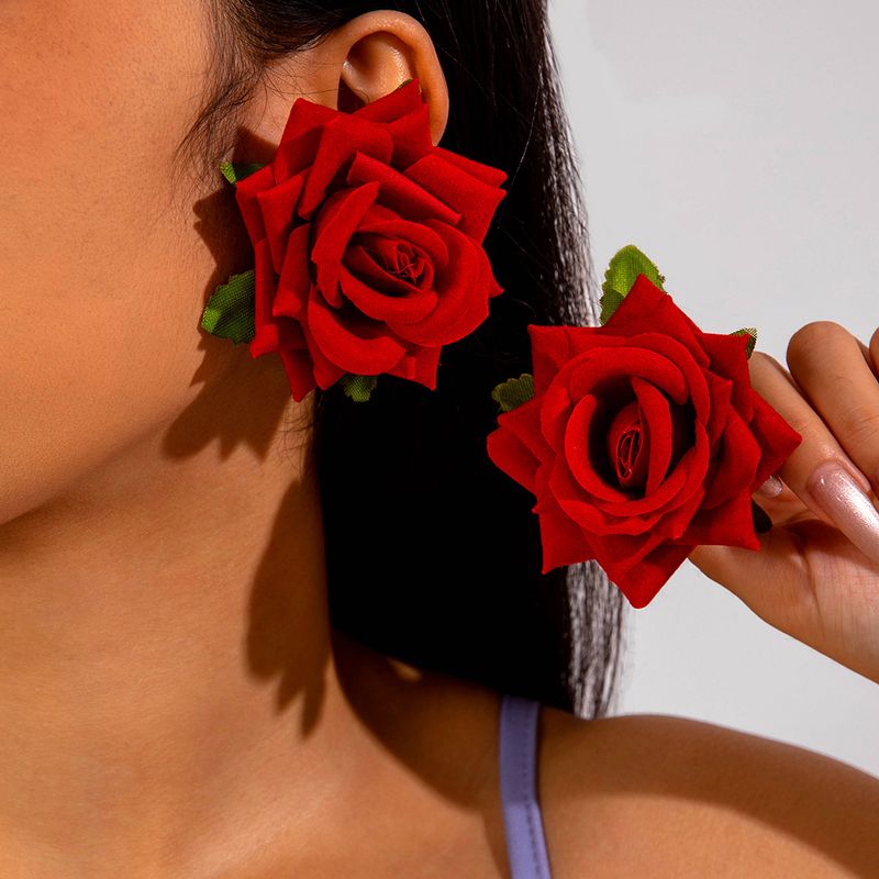Set di gioielli da donna, moda romantica, tutti abbinati, orecchini pendenti con nappa a forma di fiore grande tridimensionale colorato, orecchini con fiore simulato_voghion.com