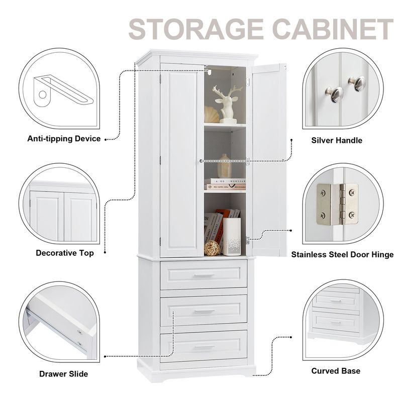 Tall Storage Cabinet With Three Drawers For Bathroom/Office_voghion.com