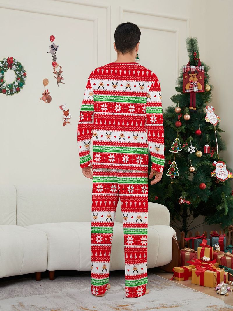 Natale Babbo Natale Cervo Neve a righe Natale famiglia vestito stampato casa pigiama vestito_voghion.com