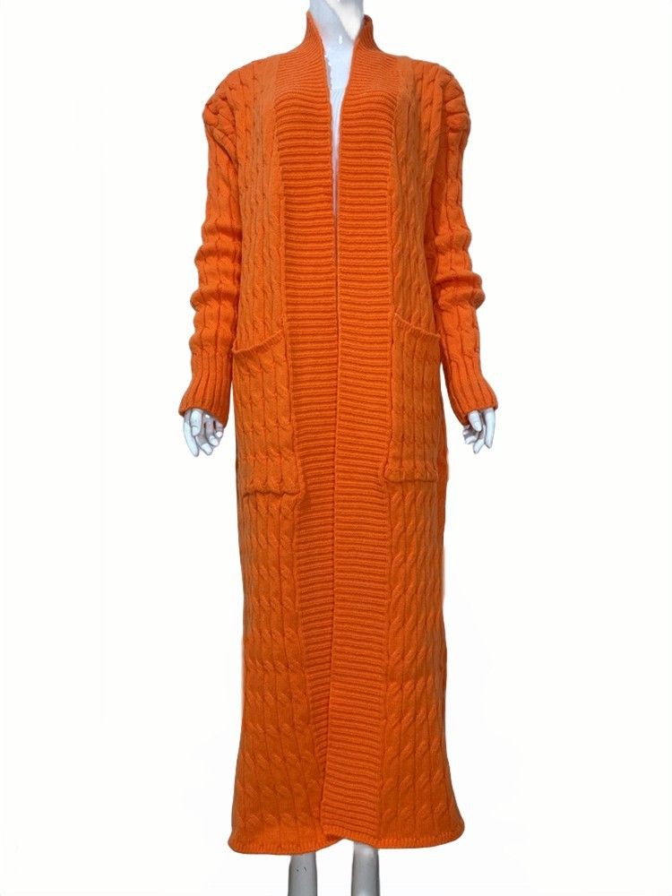 Damen-Strickpulloverjacke mit langen Ärmeln, lockerer langer Strickjacke_voghion.com