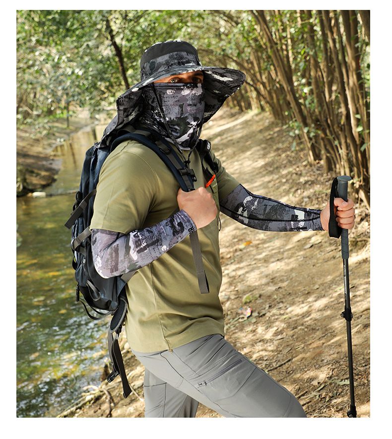 Herren Sommer Sonnenschutz Set - UV-Armlinge, kühlende Gesichtsmaske & Nackenschutz, atmungsaktiv für Radfahren, Wandern & Arbeiten im Freien_voghion.com