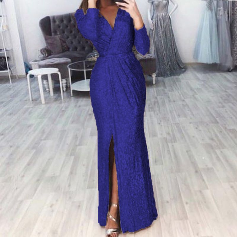 Saia longa feminina vestido de noite profundo decote em v vestido brilhante vestido sexy para jantar_voghion.com