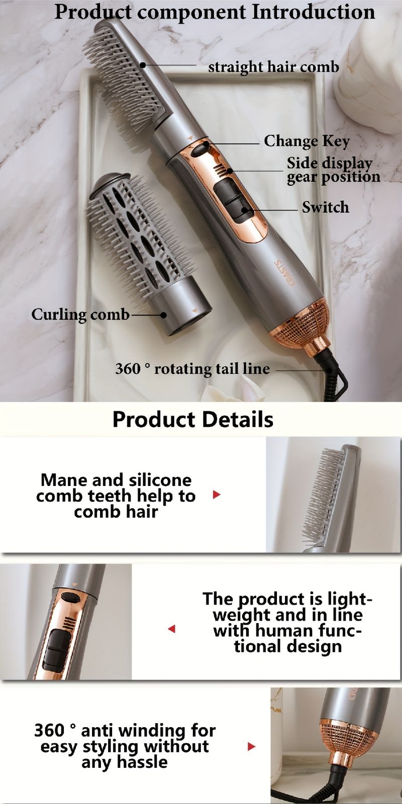 2-in-1-Heißluftbürste und Glättungskamm für müheloses Haarstyling – das perfekte Weihnachtsgeschenk für Frauen_voghion.com