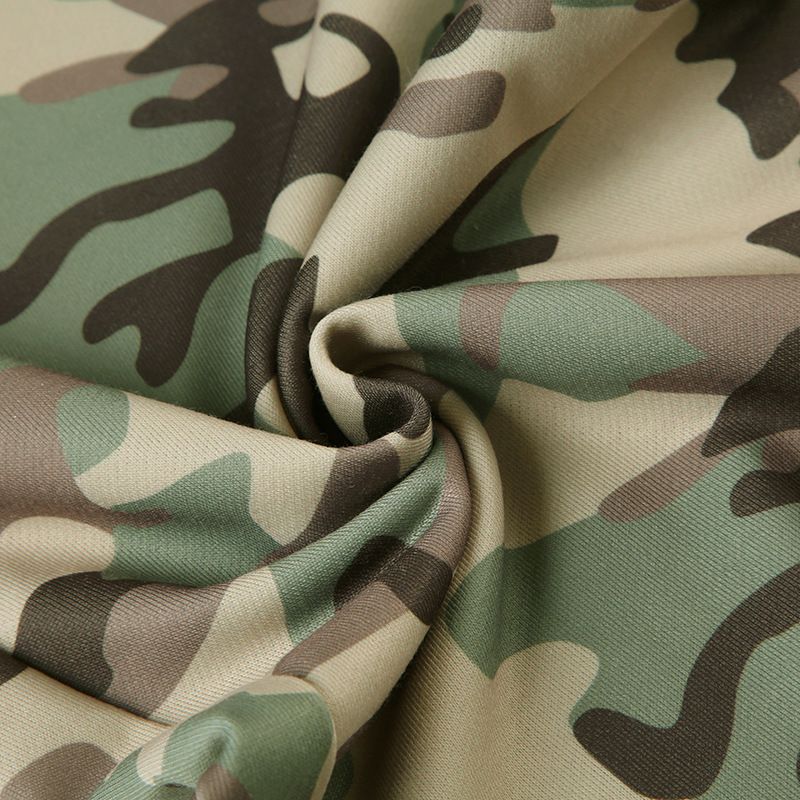 Women's Casual Style Contrast Color Waist Hooded Long Sleeve Sweatshirt Sweatpants Two-piece Camouflage Cardigan Jacket Pants Suit_voghion.com
