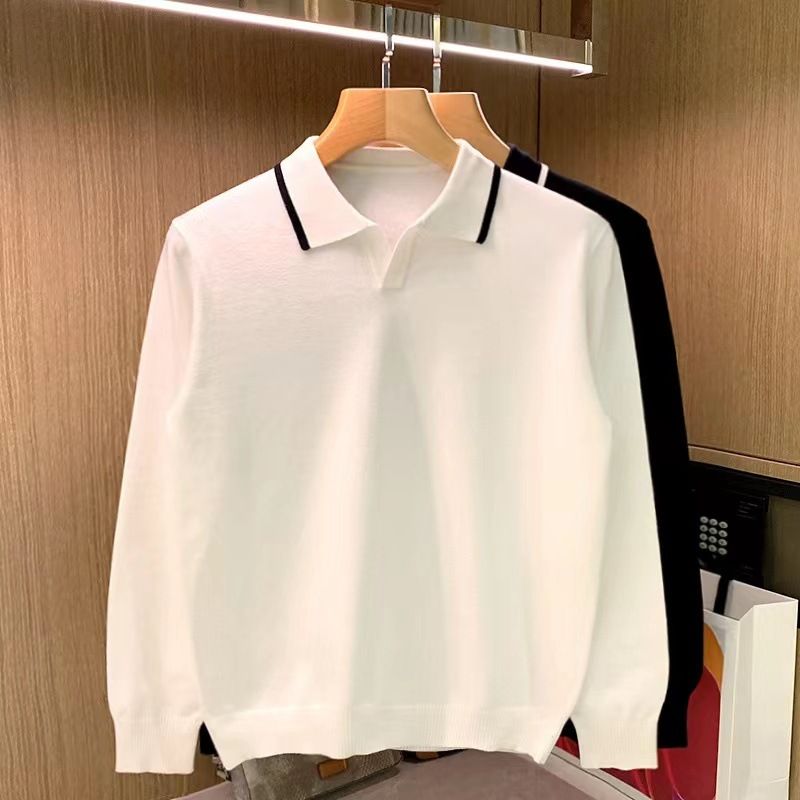 Minimally Casual Men's Clothing High-end Feel Rugged Handsome Style. Knitted Sweater For Autumn, Top With A Collar And_voghion.com