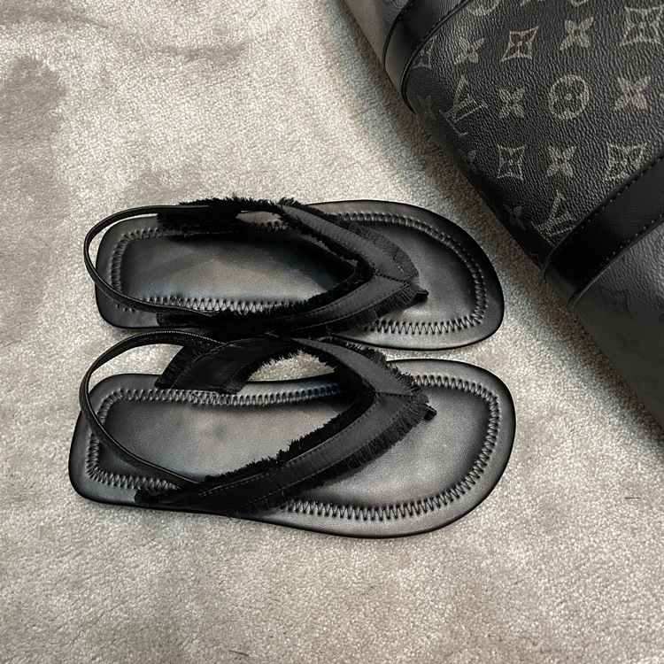 Fårskinnsversion ~ 2023 sommarnya flip-flop sandaler dam platta satin läder sandaler dam skor fiskbenshalvbricka_voghion.com
