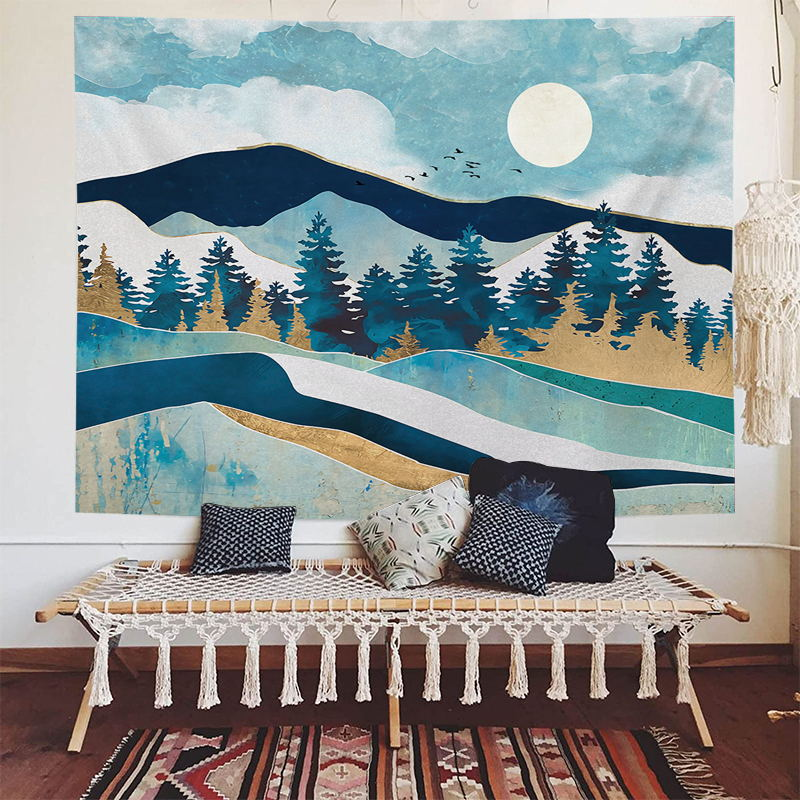 Sea view decorative fabric, dormitory home wallpaper, ins live broadcast background tapestry, psychedelic forest_voghion.com