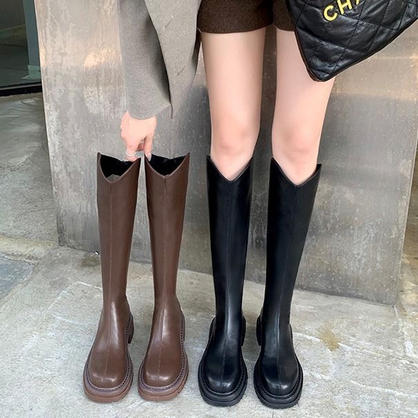 Grape Mom Reitstiefel im gleichen Stil mit hohem Absatz, dicker Sohle, Overknee-Stiefel in Übergröße, weit, mit Fleece gefüttert, lange Röhre für Damen_voghion.com