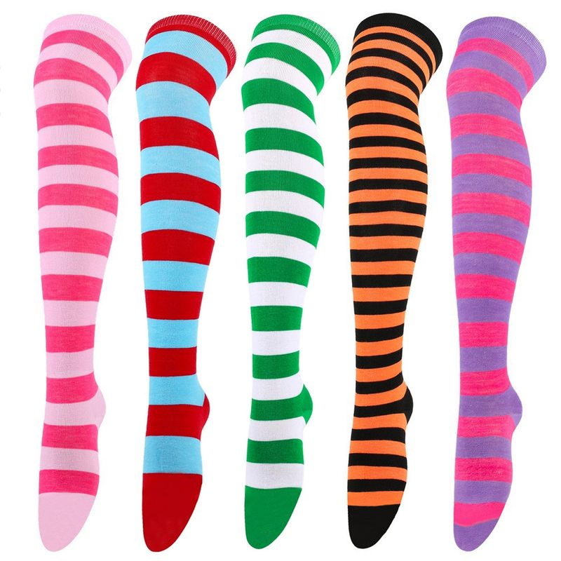 Chrëschtdag Strécken gesträifte Uewerschenkel Iwwer Knéi COS Anime Party Long Socks Fraen_voghion.com