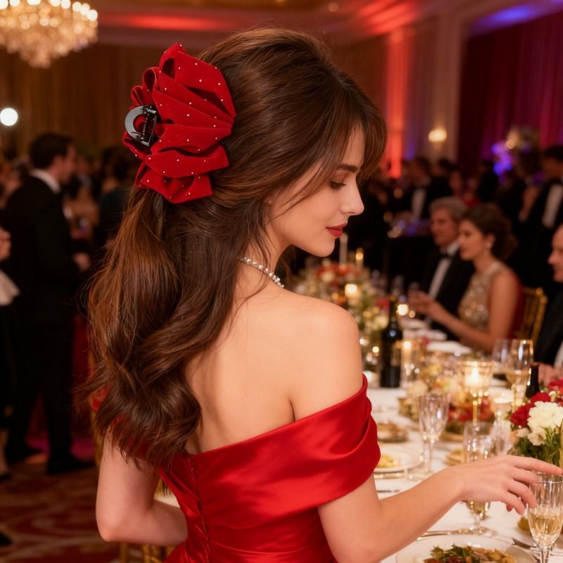 13 cm große Samt-Haarspange mit Schleife – Weihnachtsstil, elegantes Wolkenblasen-Design für Hochzeiten, Partys und den Alltag_voghion.com