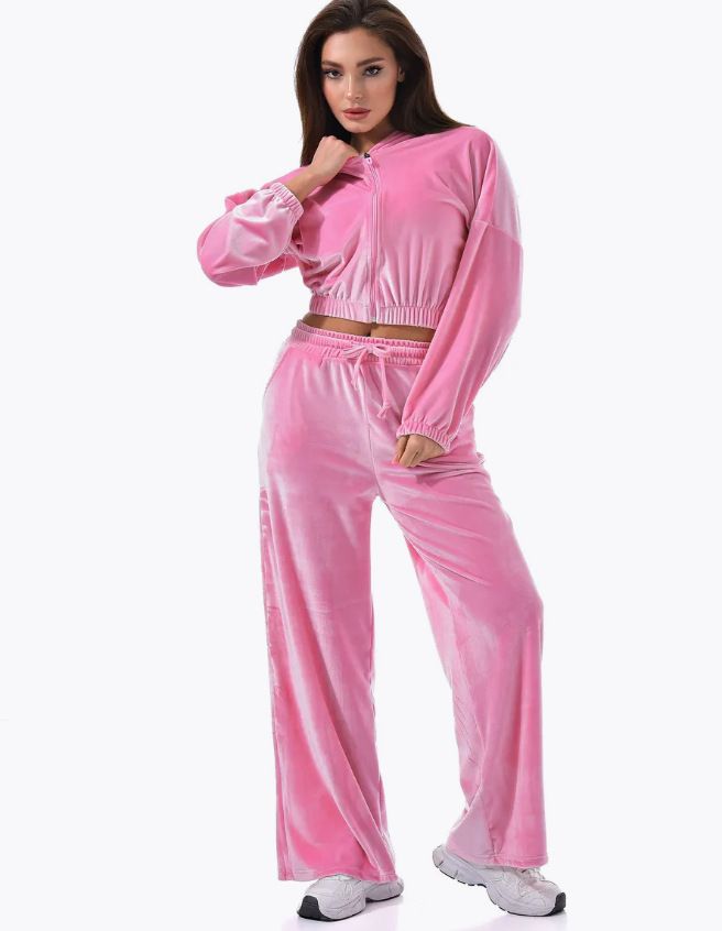 Russland 2025 Herbst Winter Lässige Sportswear Samt Zipper Top Zwei-Stück Set Für Frauen_voghion.com
