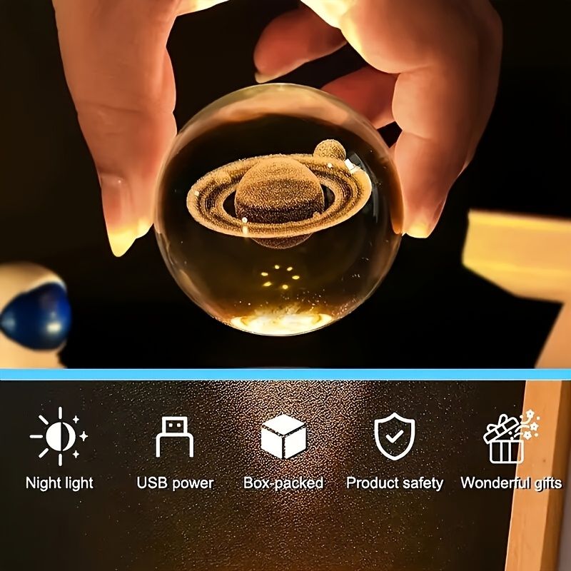 Saturn Crystal Ball Night Light Transparent Multi-Color Changing Mini Planet Decor Perfect Gift For Astronomy Lovers Holidays_voghion.com