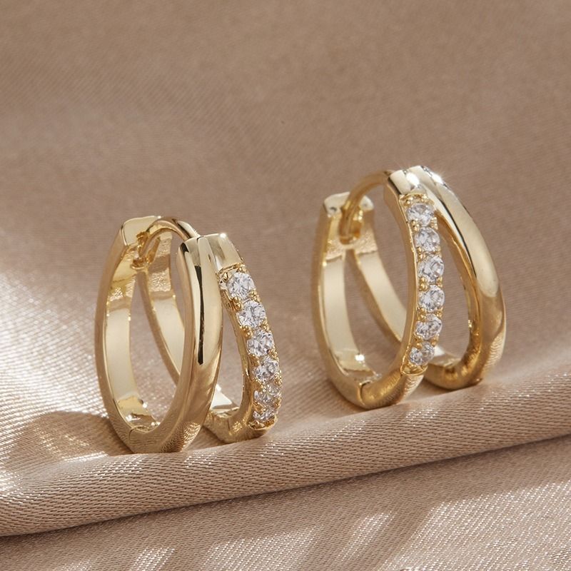 Aurora Atelier 925 Sterling Silver Crystal Zirconia Hoop Earrings For Women Fashion Simple Double Ring Circle Earrings Punk Jewelry Party Gifts_voghion.com