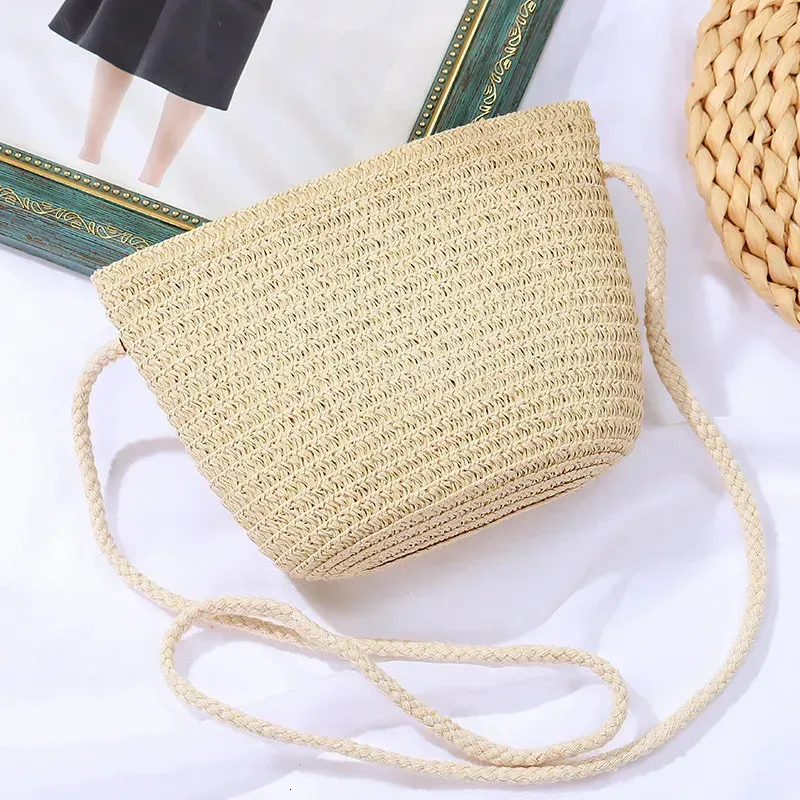 Borsa a tracolla piccola con patta Yogodlns da donna, in paglia intrecciata, da spiaggia, in rattan, lavorata a mano, con secchiello e mini borsa_voghion.com