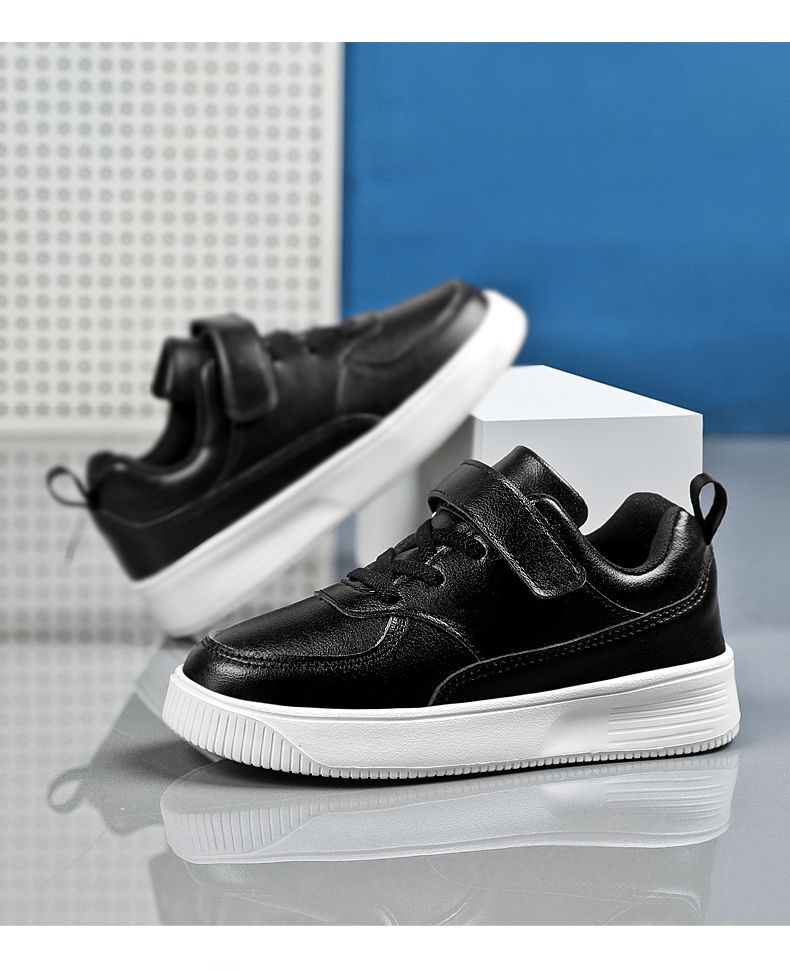 Enfants garçons noir blanc cuir quotidien baskets décontractées pour enfants 4 à 12 ans sport course Tennis chaussures pour garçon_voghion.com