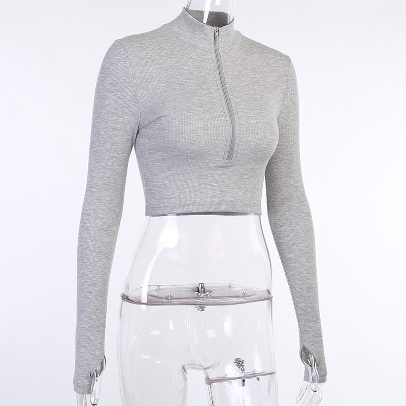 Women's solid color long sleeve T-shirt_voghion.com
