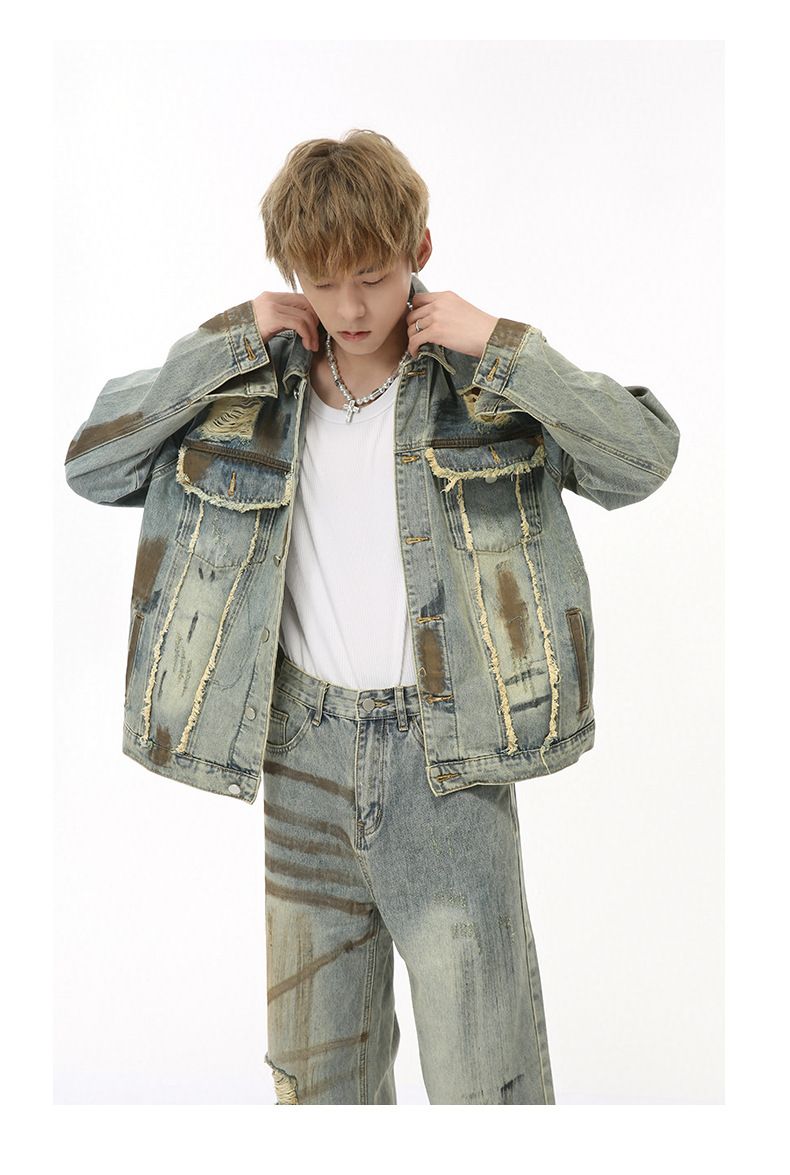 Herrenbekleidung Neue Produkte Nischentrend Old Wasteland Style Heavy Industry Denim Suit Trend_voghion.com