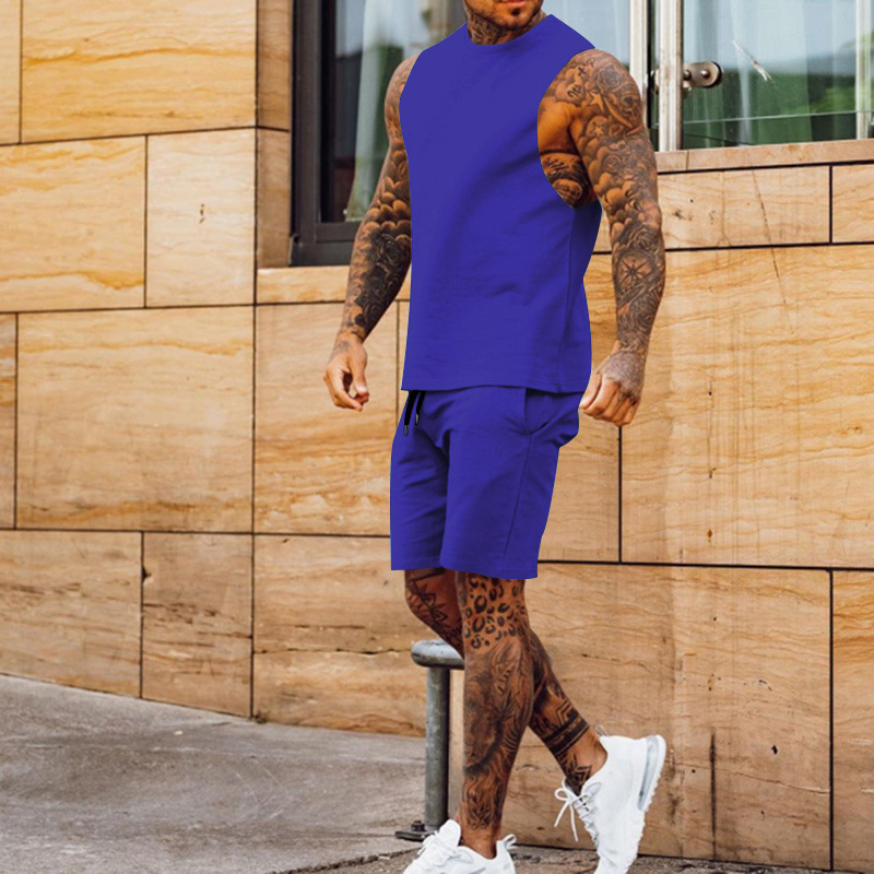 Cross-border European And American New Summer Sleeveless Sports Suit Men's Breathable Thin Round Neck Solid Color Vest_voghion.com