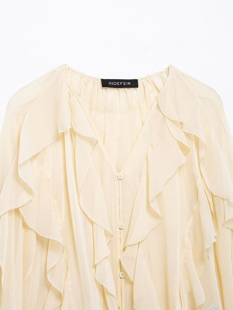 Camicia a tinta unita con decorazioni a strati, stile primaverile, per donna_voghion.com