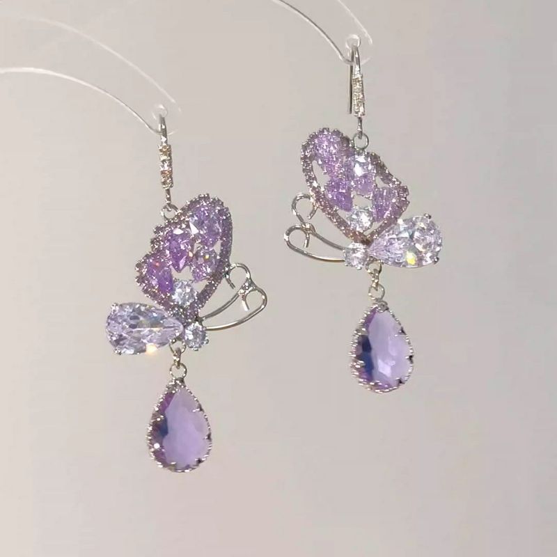 Orecchini a farfalla in zircone viola, stile esclusivo, regalo per la festa degli appuntamenti Qixi, design di nicchia per la fidanzata_voghion.com