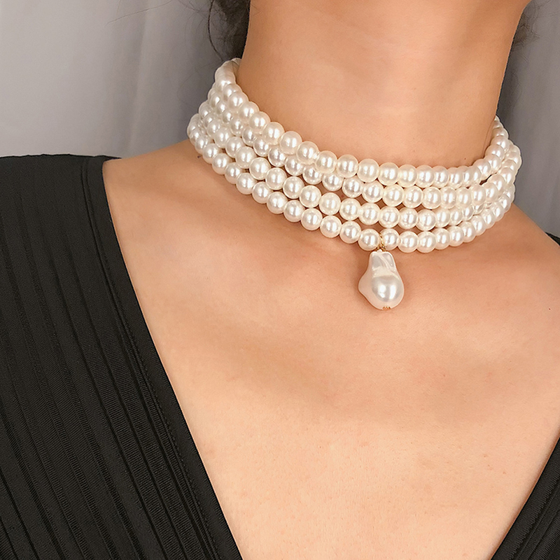 Shuosbai Elegant Moterų Daugiasluoksnių Perlų Karoliukų Kaklo papuošalai Vakarėlio papuošalai Dovana_voghion.com