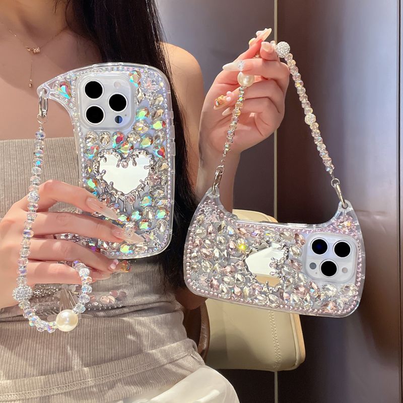 3D Bling Diamant Strass Handyhülle für iPhone 17 Air 16 15 14 Plus 13 12 Pro Max 11 Glitzer Glitzer Handtasche Stil Hülle_voghion.com