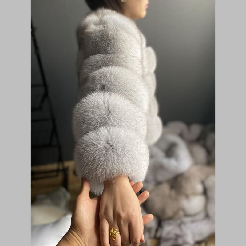 Luxury Fox Fur Coat Women's Winter Fashion Outerwear Short Jacket With Natural Fox Fur Trim, Elegant And Warm, Multiple Colors Available_voghion.com