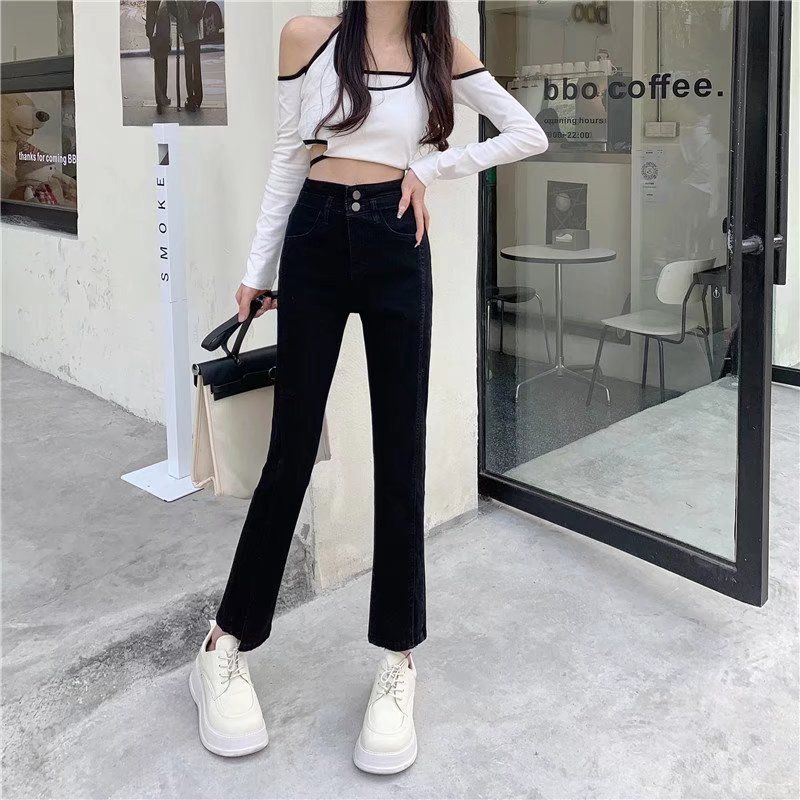 Weite Jeans Damen im Frühling, Lockere Passform für Mädchen, Gerades Oberteil Übergröße, Schlankheitsdesign, Chubby MM, Zigarette_voghion.com