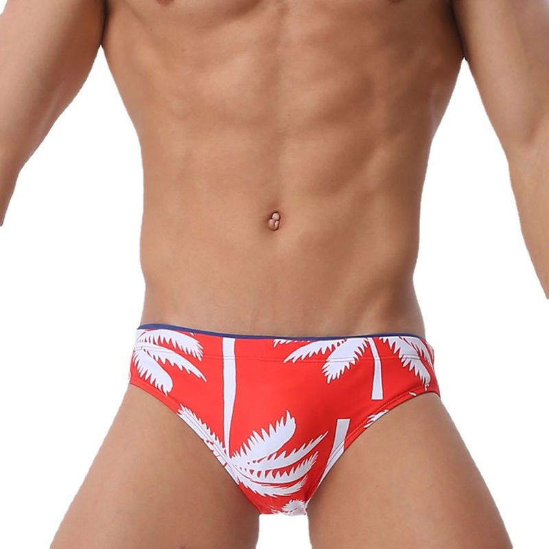 UXH Men's Swim Trunks With Cup Fashion Coconut Tree Print Beach Vacation Style Sexy Triangle_voghion.com
