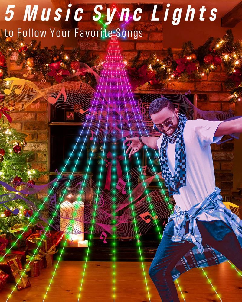 Holiday Lighting Smart Bluetooth Five Pointed Star Waterfall Light 3.6m Christmas Decoration Hanging Tree Trailer Light LED Starry Sky Flowing Water_voghion.com