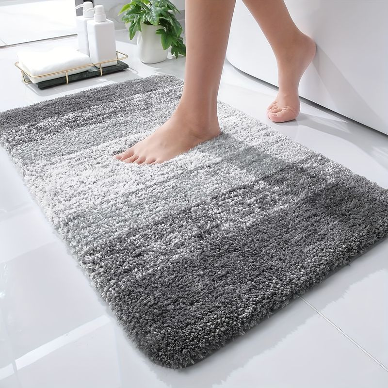1pack Luxury Striped Bathroom Rugs Non-Slip Absorbent Bathtub Mats Soft Cozy Shaggy Floor Rugs Home Decor 2100gsm_voghion.com