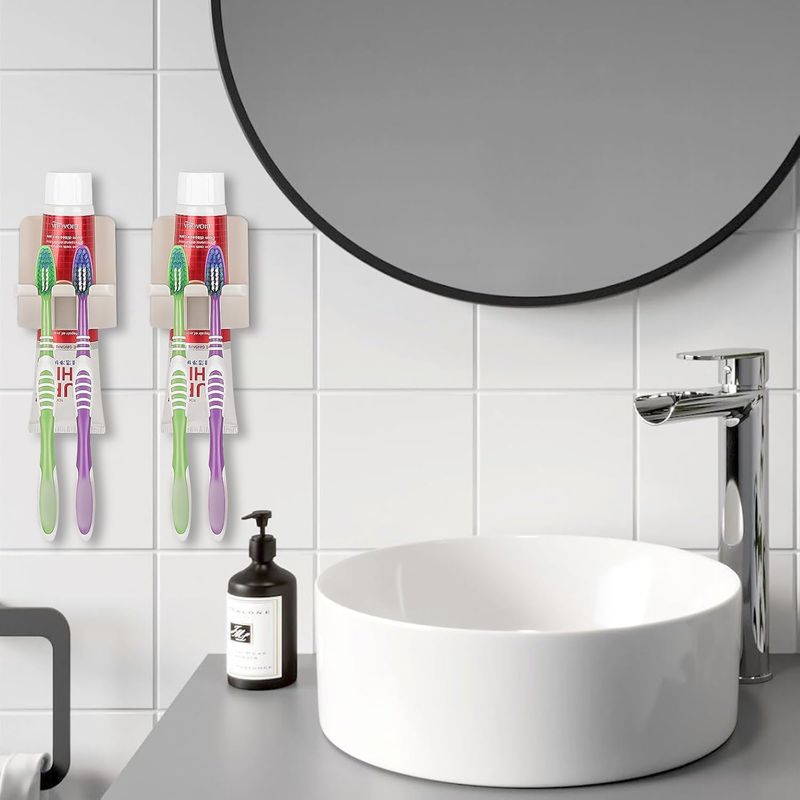 Soporte profesional 3 en 1: cepillo de dientes, pasta y vaso autoadhesivos e impermeables_voghion.com