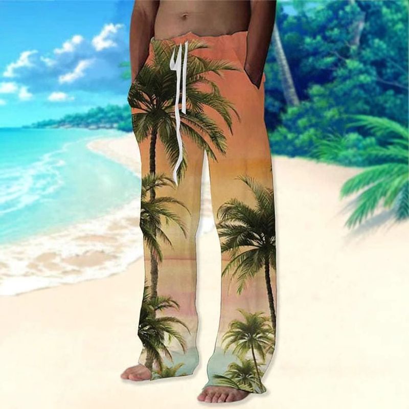 Premium Products 2024 Herren-Sporthose mit Kokosnussbaum-3D-Digitaldruck, Freizeithose, Hawaii-Strandhose_voghion.com