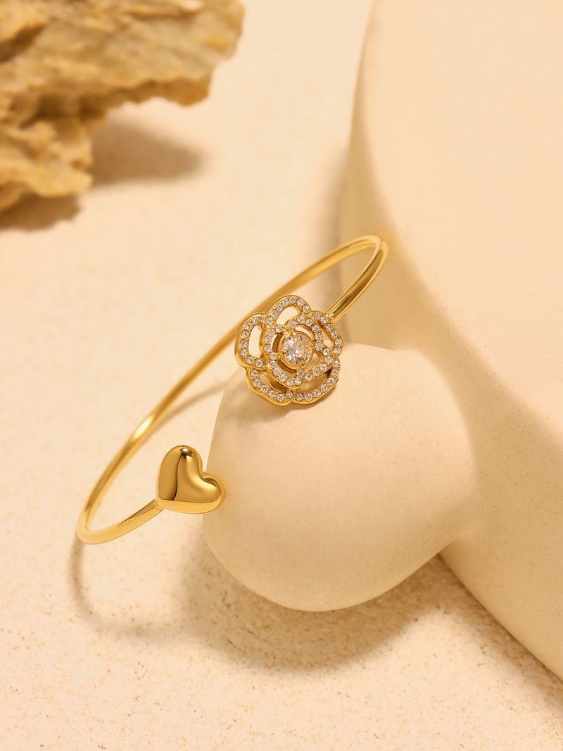 Women's Jewelry Full Diamond Love Rose 5A Zircon Thin Circle Bracelet Open Niche Design Ladies Light Luxury Fashion Jewelry_voghion.com