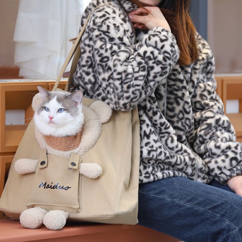 Guangying Cat Carrying Bag Breathable Large Capacity Portable Cartoon Bear Decor Pet Cat Dog Travel Carrier Outdoor Supply_voghion.com