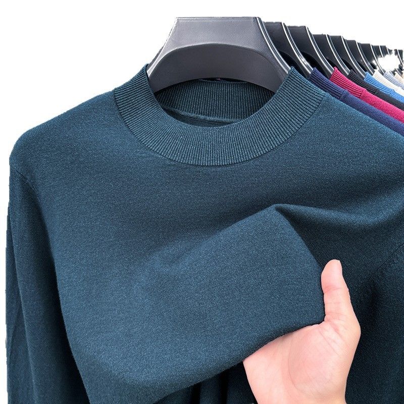 Maglione da uomo a maniche lunghe con collo alto in lana merino e seta di gelso sottile, nuovo modello primaverile_voghion.com