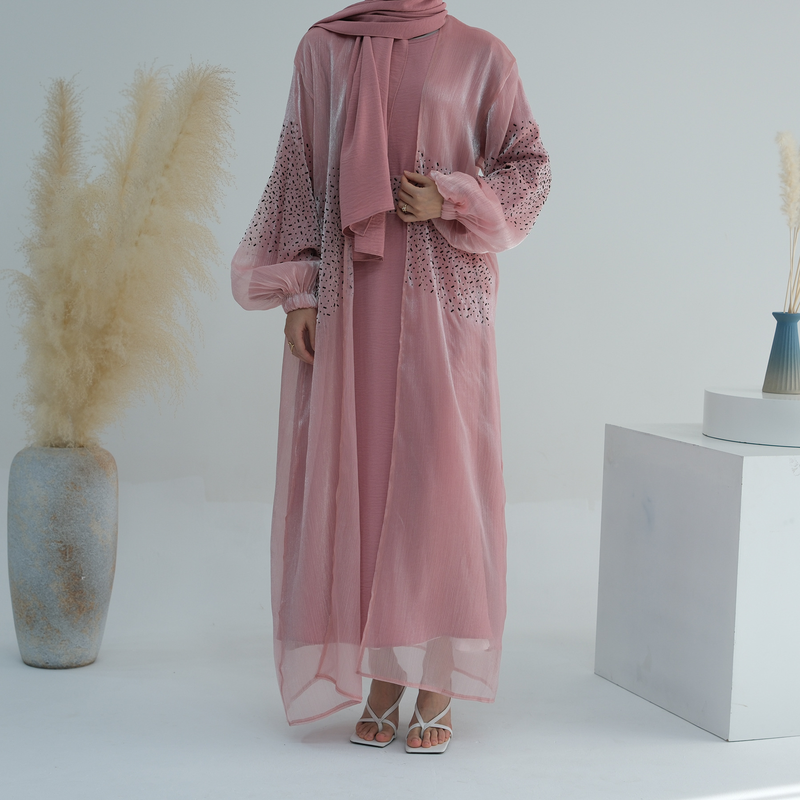 Women’s Clothing Muslim Fashion Dubai Daily Solid Color Puff Sleeve Sleeve Robe Cardigan_voghion.com
