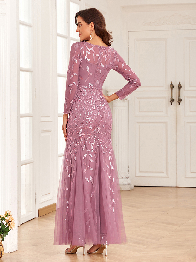 2023 heißer Verkauf Meerjungfrau Abendkleider Oansatz Volle Hülse Tüll Stickerei Lange Party Kleid Elegante Formale Kleid_voghion.com