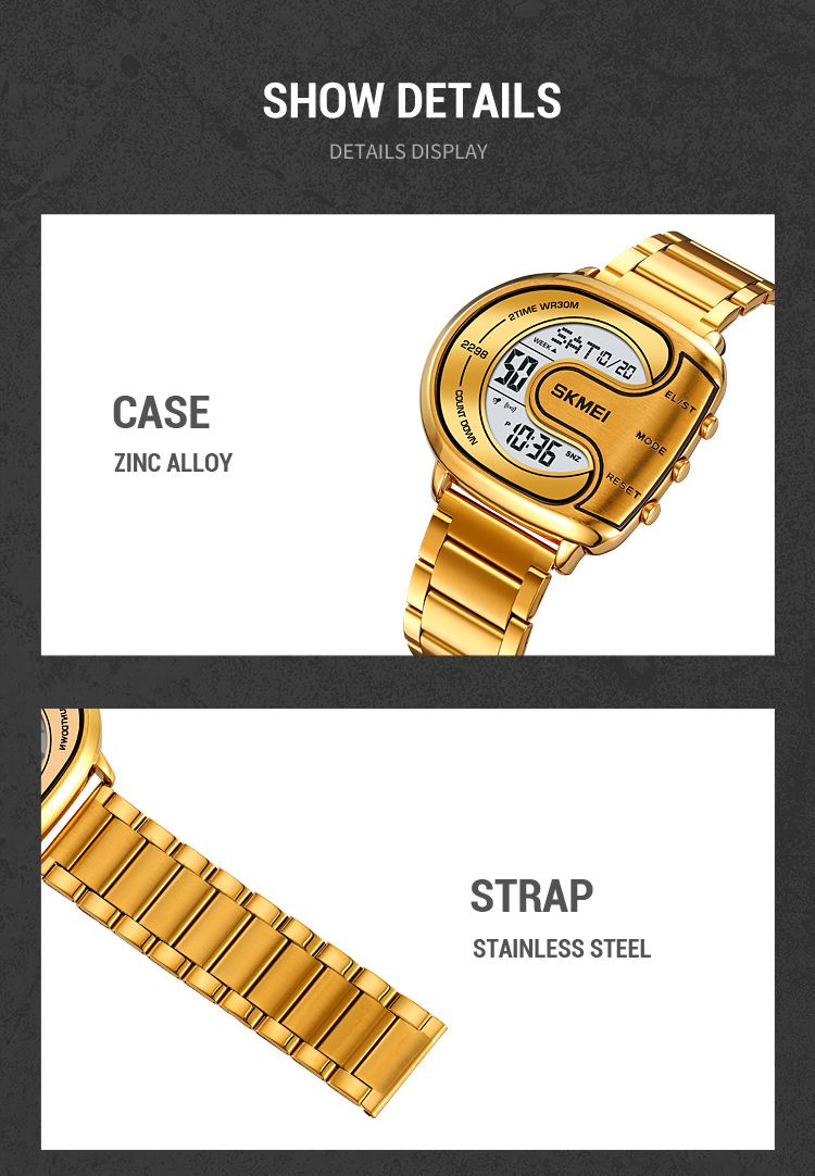 SKMEI Orologio sportivo digitale da uomo con cronometro e display retroilluminato in acciaio inossidabile, impermeabile, con data e allarme, orologio da polso Reloj Hombre_voghion.com