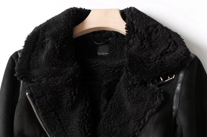 Giacca da donna in similpelle e montone – Cappotto streetwear reversibile con collo in pelliccia staccabile (nero/marrone, XS-L) | Stile biker oversize_voghion.com