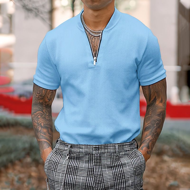 New summer polo shirt with lapel, short sleeved T-shirt, men's casual tight fitting top_voghion.com