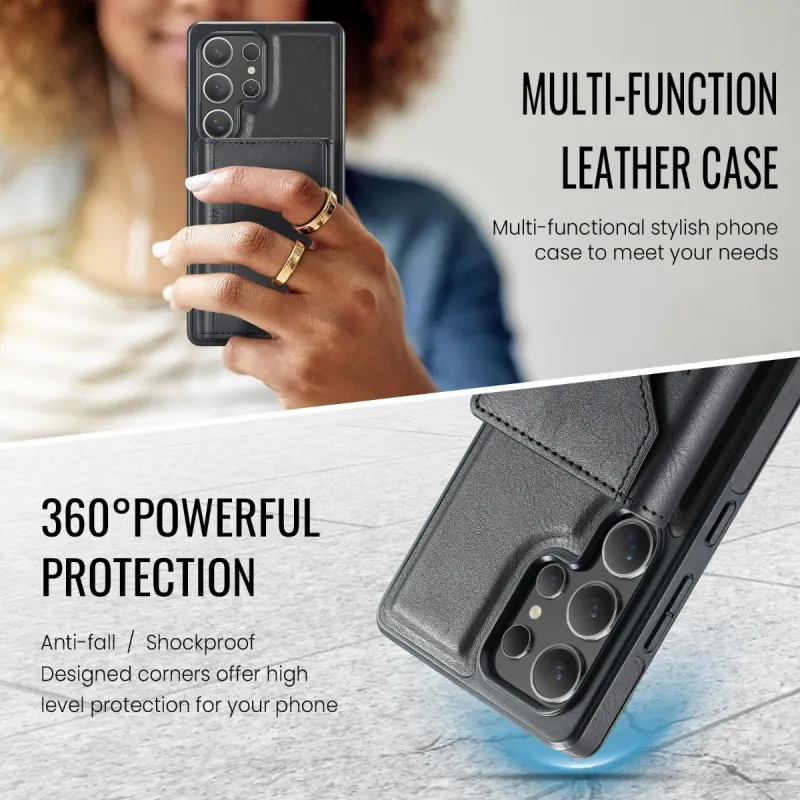 2-in-1 Magnētiskās kartes maka tālruņa vāciņš Samsung Galaxy S25 S23 Ultra S24 Plus bezvadu uzlādei PU ādas vāciņš_voghion.com
