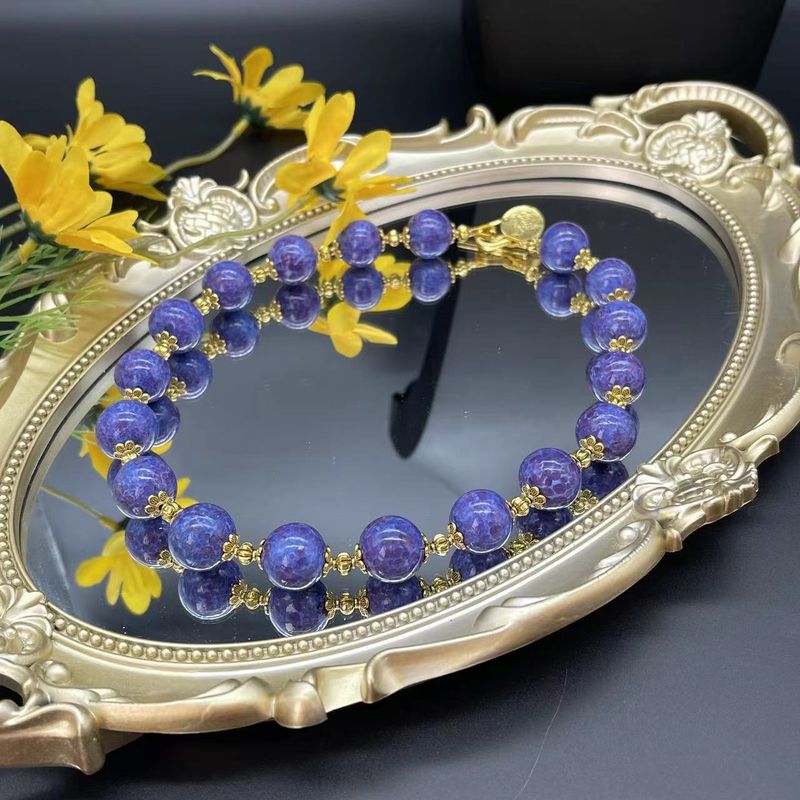 Ensemble collier, boucles d'oreilles et bracelet en perles de peau de grenouille violettes en verre ancien fait à la main_voghion.com