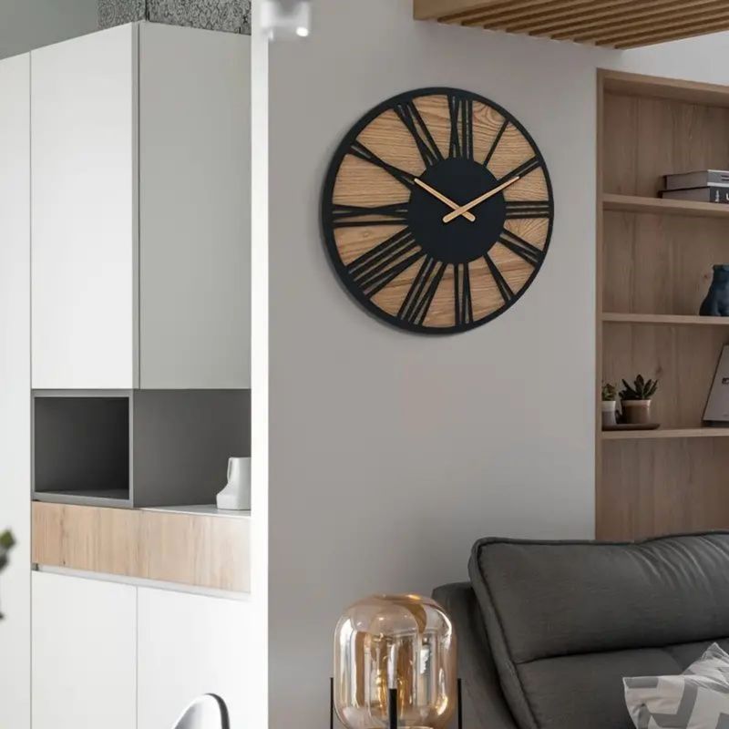 Luova retro puinen hiljainen kello olohuoneen seinäkelloon, kevyt ylellinen rautapuinen seinäkello_voghion.com