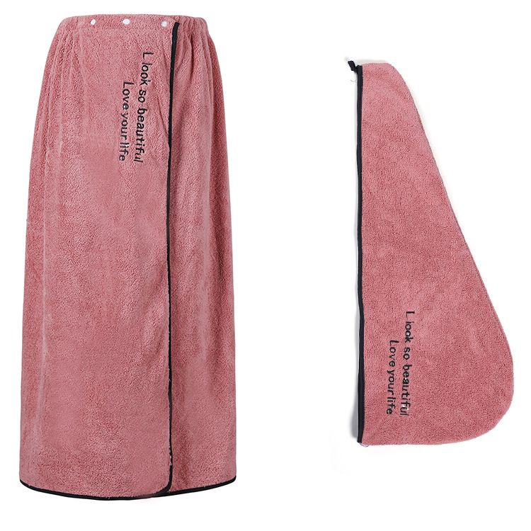 Japanese Style Wearable Bath Towel Set - Soft & Super Absorbent (Includes Hair Towel Headband & Wrap Dress Embroidered Design)_voghion.com