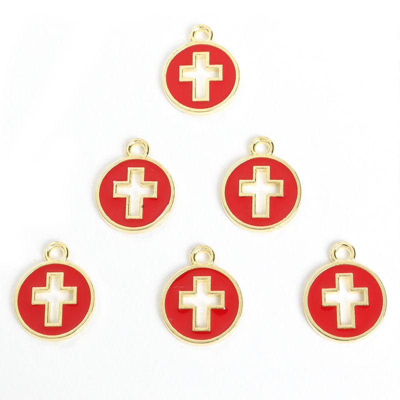 Runde Hohl Kreuz Öl Tropf Legierung DIY Schmuck Kleine Anhänger Armband Halskette Ohrring Zubehör_voghion.com