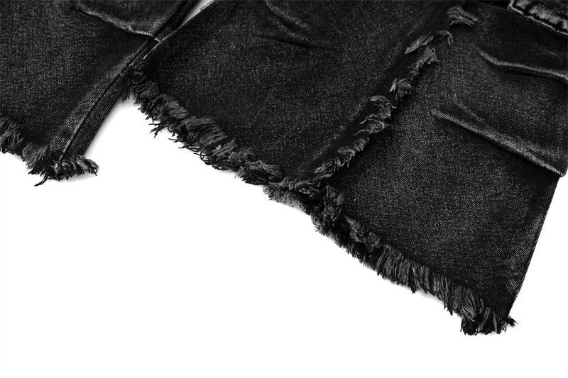 Men's Deconstructed Workwear Jeans - Raw Hem Bootcut Pants With Lace-Up Detail (Charcoal, S-3XL)_voghion.com